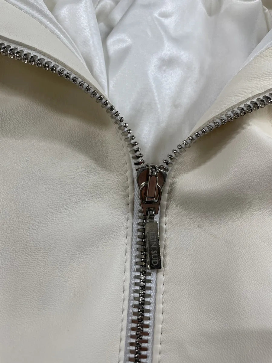 2000s Plein Sud Leather Creme Front Zip Tunic  (M) 5