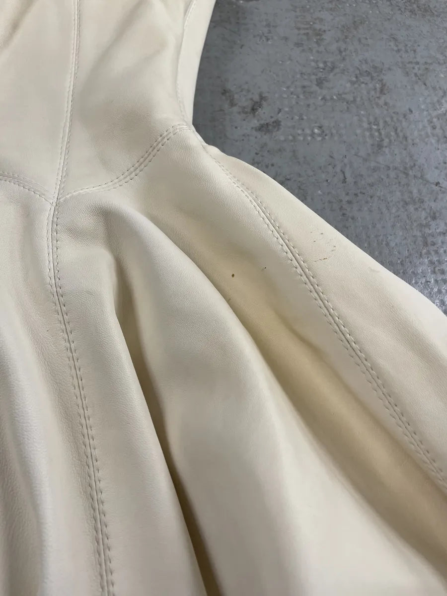 2000s Plein Sud Leather Creme Front Zip Dress  fiXjMCr 11