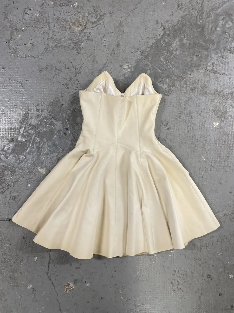 2000s Plein Sud Leather Creme Front Zip Dress  fiXjMCr 1