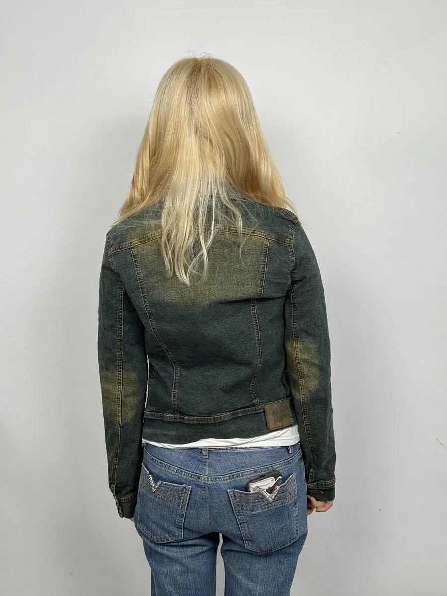 2000s Plein Sud Metal Hook Laced Raw Denim Jacket Sztdxpv 4