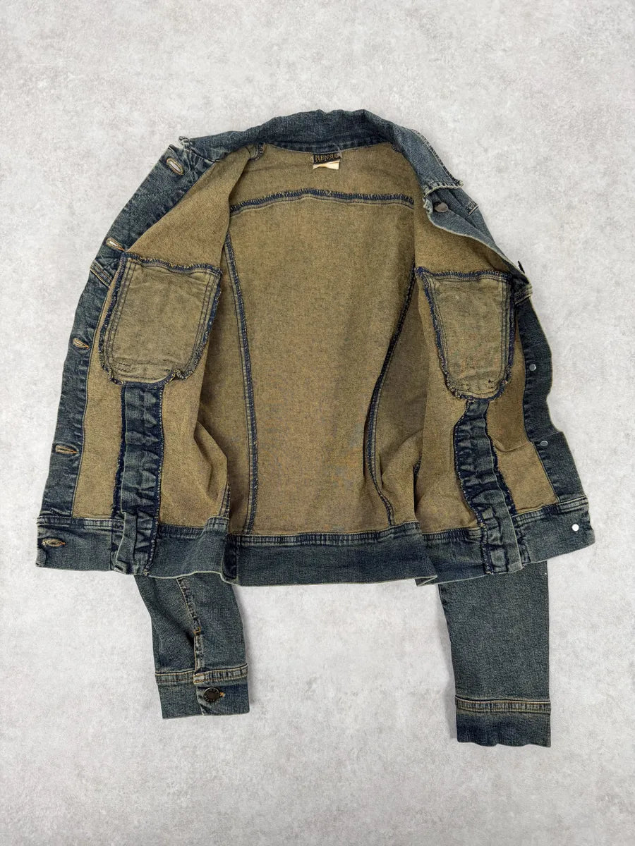 2000s Plein Sud Metal Hook Laced Raw Denim Jacket Sztdxpv 6