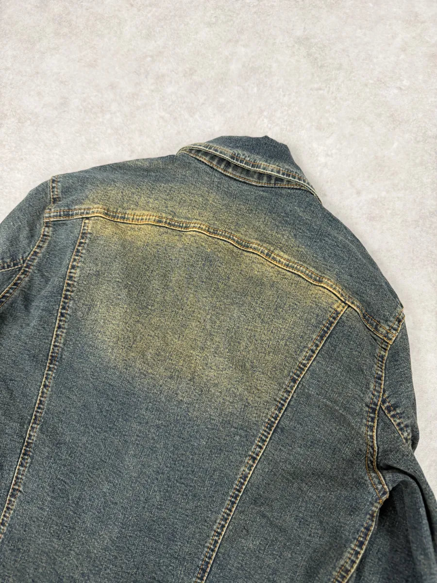 2000s Plein Sud Metal Hook Laced Raw Denim Jacket Sztdxpv 7