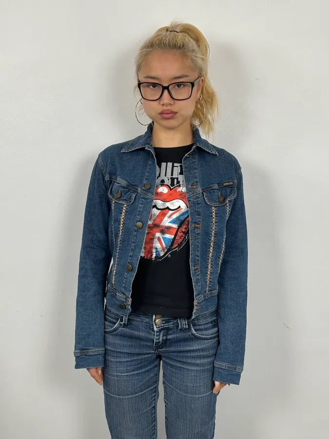 2000s Plein Sud Metal Laced Raw Denim Jacket QTWwmxy 1