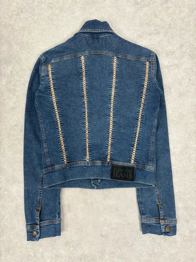 2000s Plein Sud Metal Laced Raw Denim Jacket QTWwmxy 5