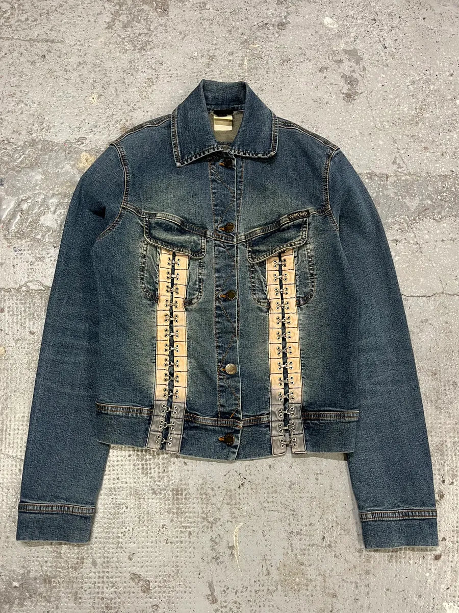 2000s Plein Sud Metal Laced Raw Denim Jacket (S) GWNQGjR 0