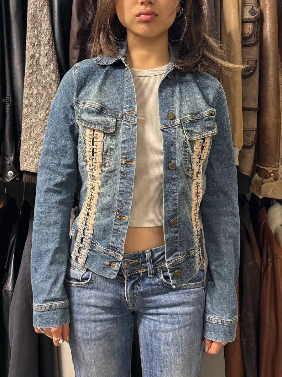 2000s Plein Sud Metal Laced Raw Denim Jacket (S) GWNQGjR 1