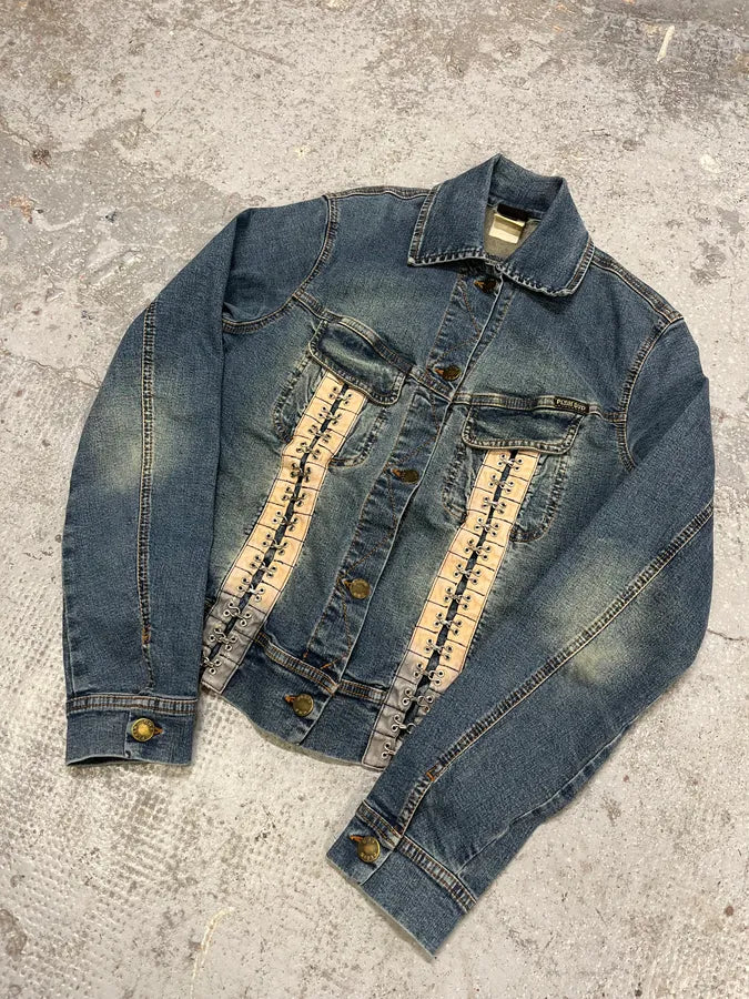 2000s Plein Sud Metal Laced Raw Denim Jacket (S) GWNQGjR 2