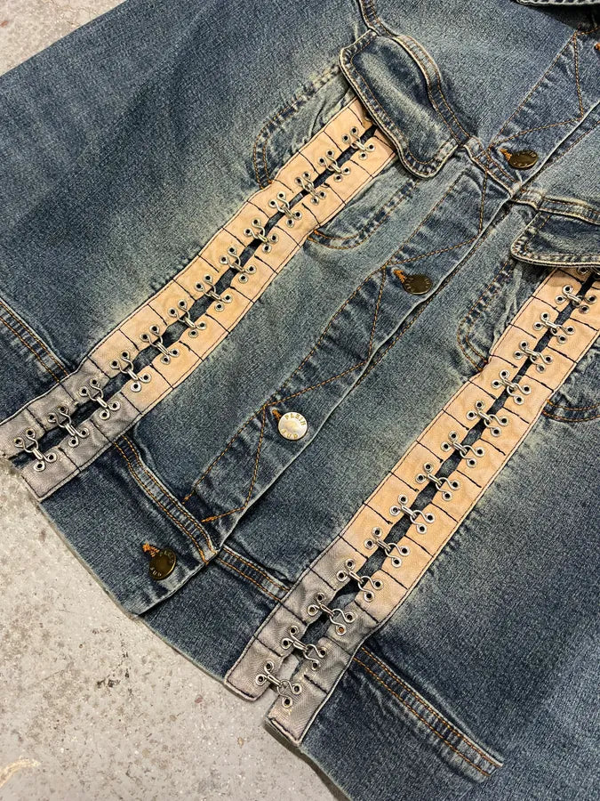 2000s Plein Sud Metal Laced Raw Denim Jacket (S) GWNQGjR 5