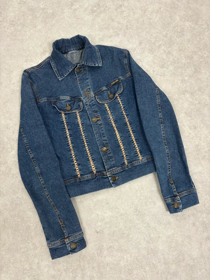 2000s Plein Sud Metal Laced Raw Denim Jacket QTWwmxy 3