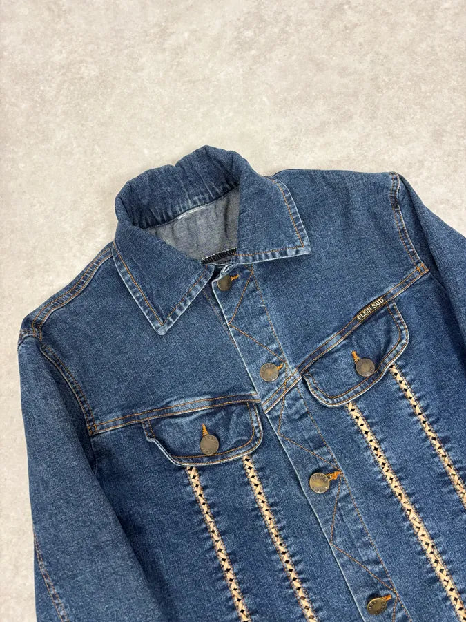 2000s Plein Sud Metal Laced Raw Denim Jacket QTWwmxy 4