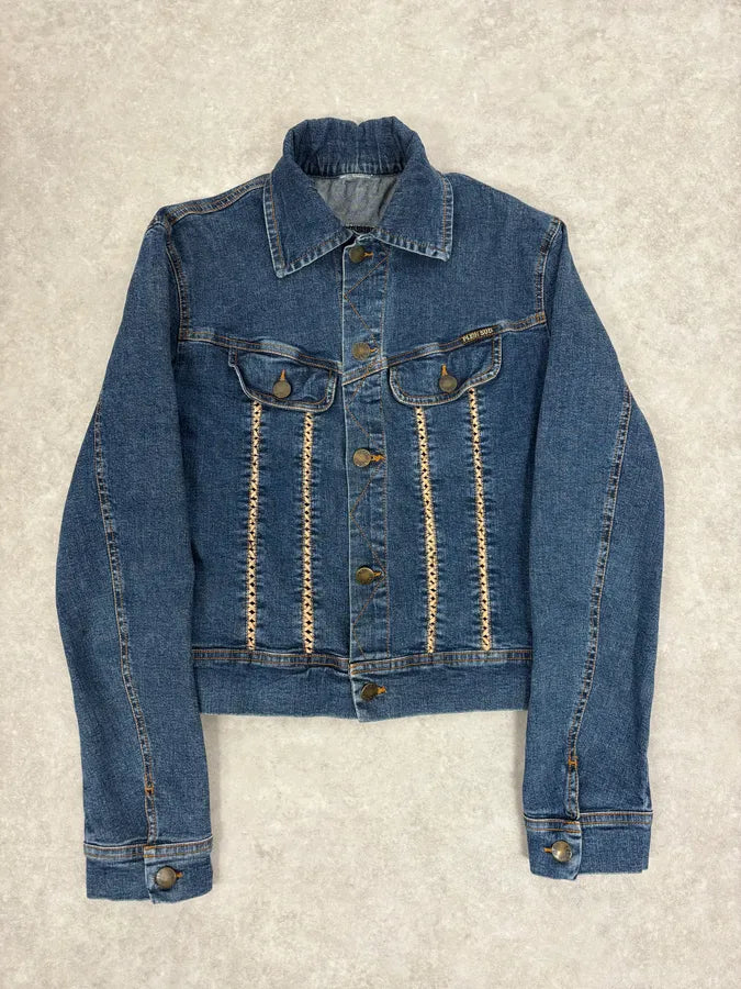 2000s Plein Sud Metal Laced Raw Denim Jacket QTWwmxy 0
