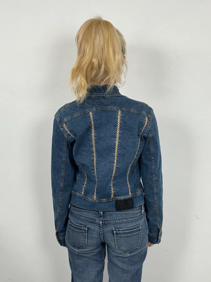 2000s Plein Sud Metal Laced Raw Denim Jacket QTWwmxy 2
