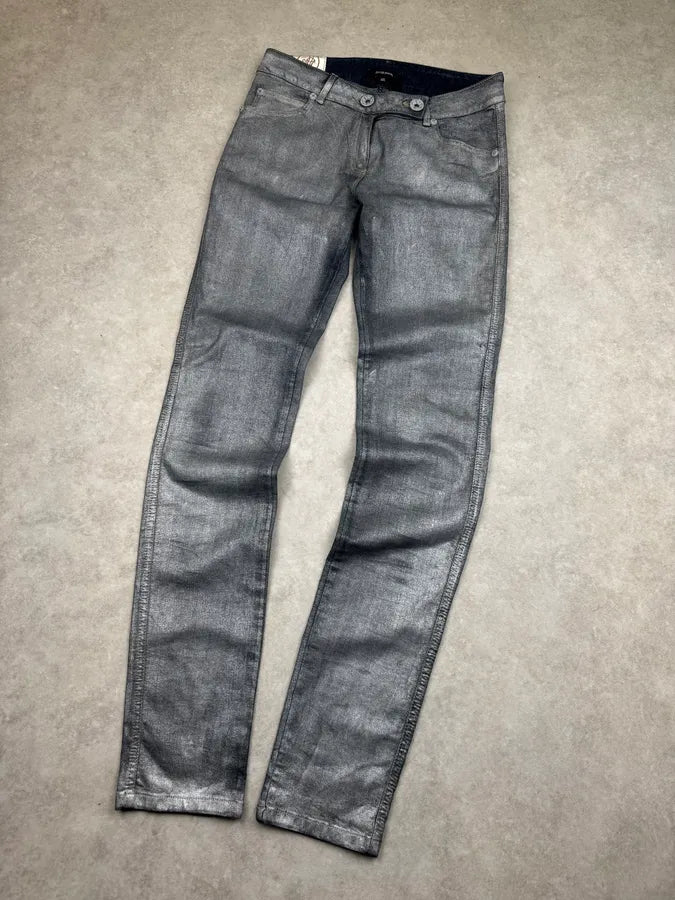 2000s Plein Sud Metallic Silver Skinny Denim Jeans aIPDkqF 4