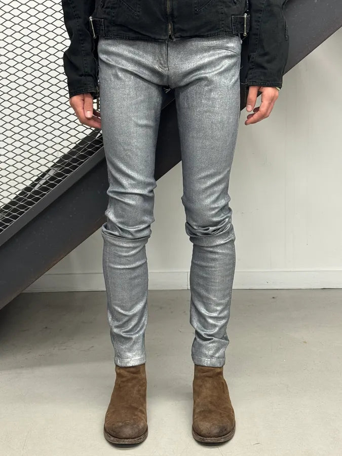 2000s Plein Sud Metallic Silver Skinny Denim Jeans aIPDkqF 1