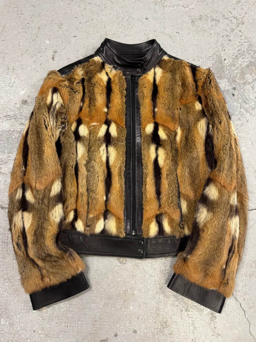 2000s Plein Sud Natural Fur Black Leather Jacket (XS) 0