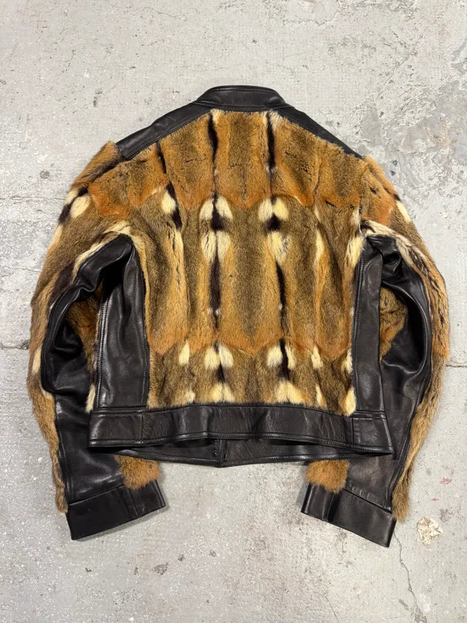 2000s Plein Sud Natural Fur Black Leather Jacket (XS) 1