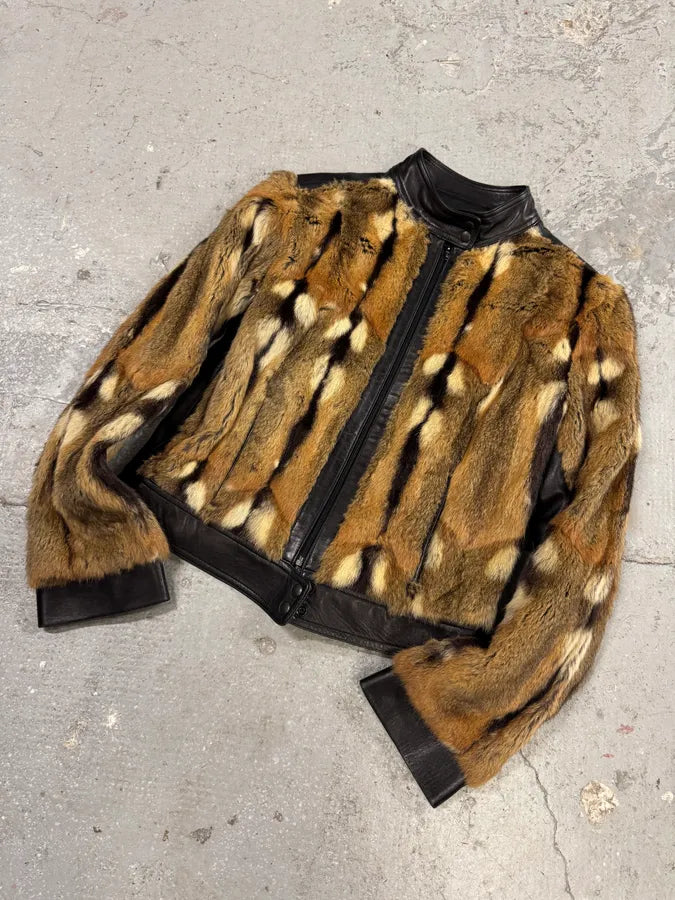 2000s Plein Sud Natural Fur Black Leather Jacket (XS) 2