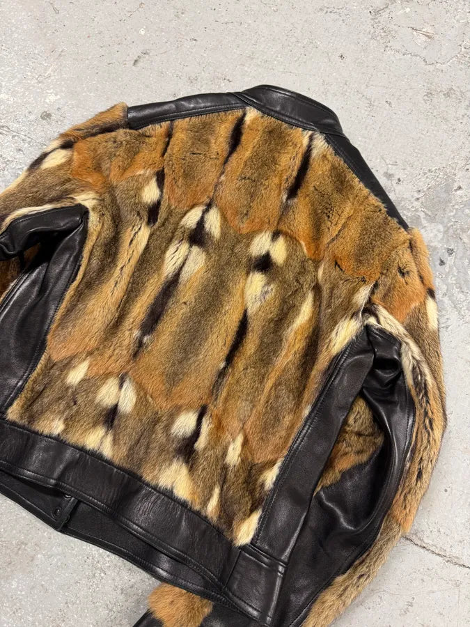 2000s Plein Sud Natural Fur Black Leather Jacket (XS) 3