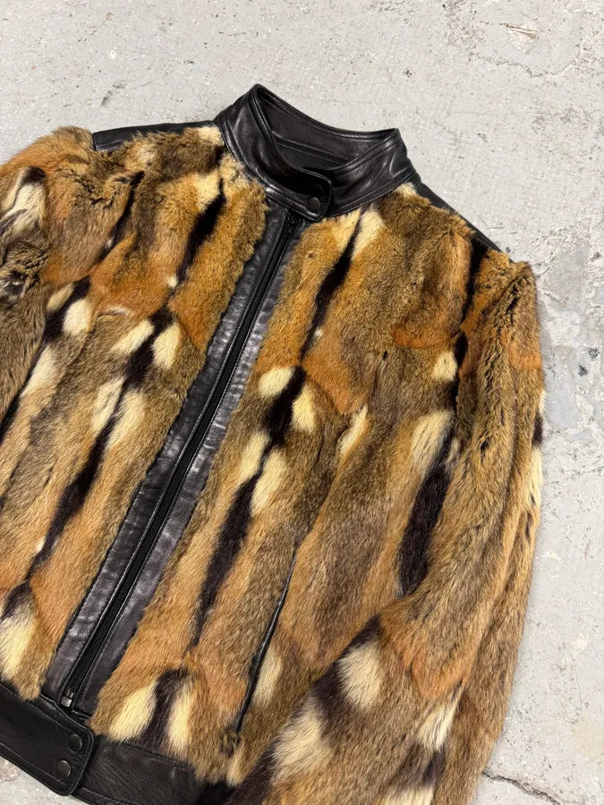 2000s Plein Sud Natural Fur Black Leather Jacket (XS) 4