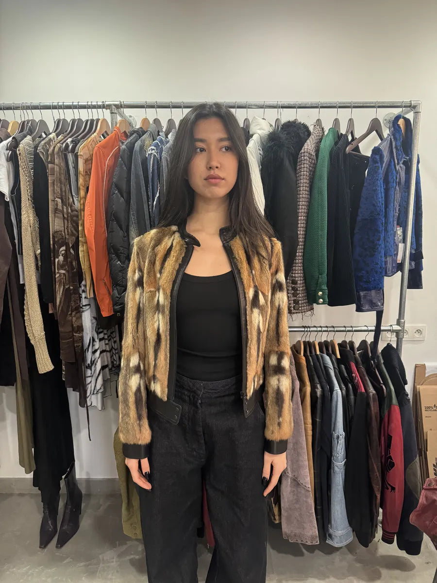 2000s Plein Sud Natural Fur Black Leather Jacket (XS) 6