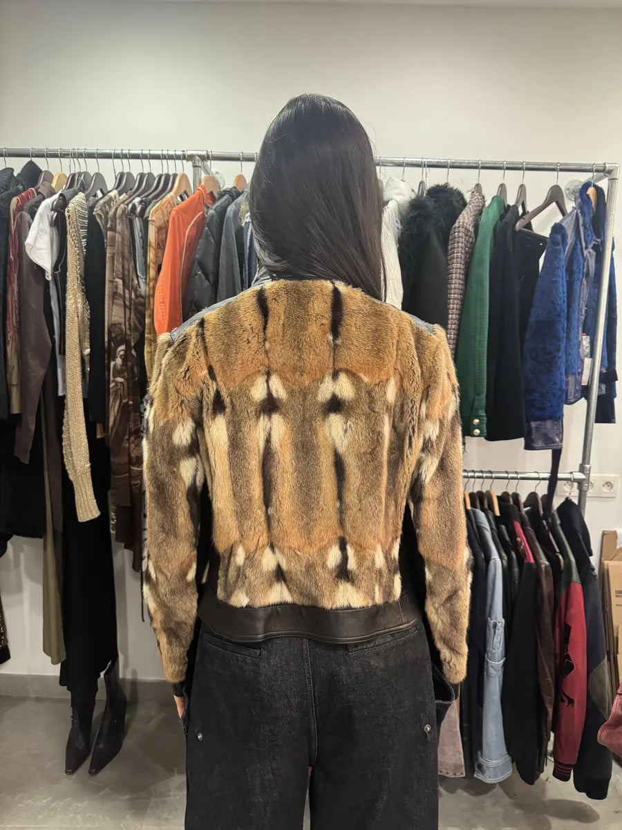 2000s Plein Sud Natural Fur Black Leather Jacket (XS) 7