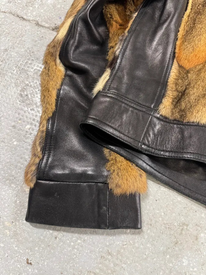 2000s Plein Sud Natural Fur Black Leather Jacket (XS) 8