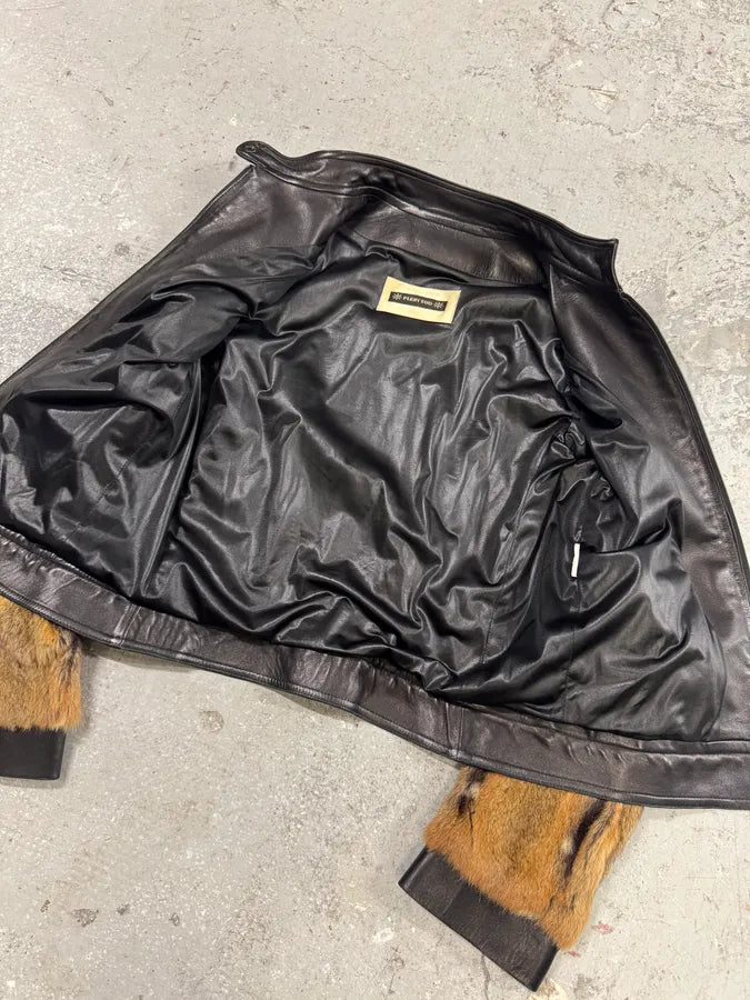 2000s Plein Sud Natural Fur Black Leather Jacket (XS) 9