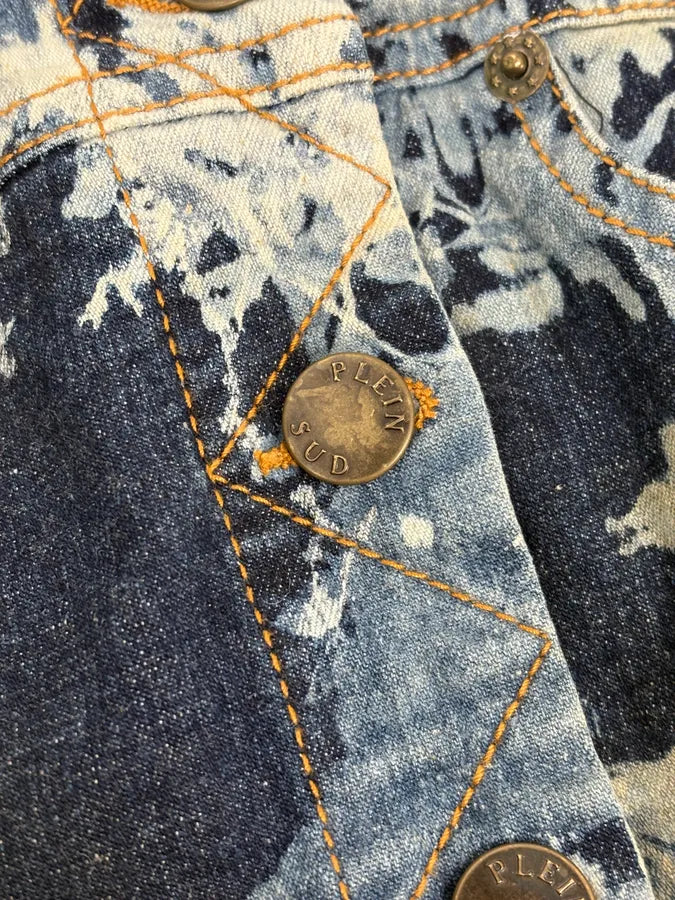 2000s Plein Sud Navy Acid Wash Cropped Denim Jacket CzwYTTg 4
