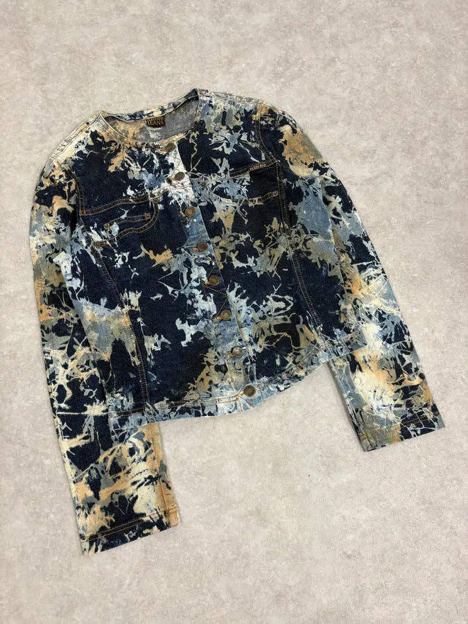 2000s Plein Sud Navy Acid Wash Cropped Denim Jacket CzwYTTg 1