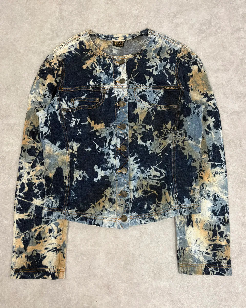 2000s Plein Sud Navy Acid Wash Cropped Denim Jacket CzwYTTg 0