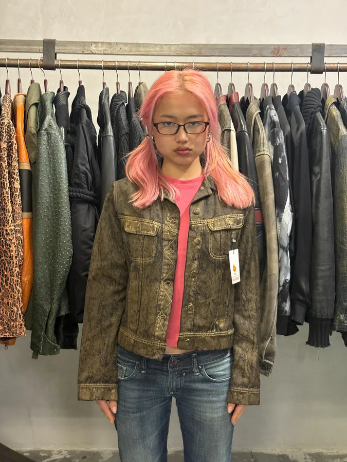 2000s Plein Sud Olive Painted Effect Eroded Jacket yIVnoPY 1