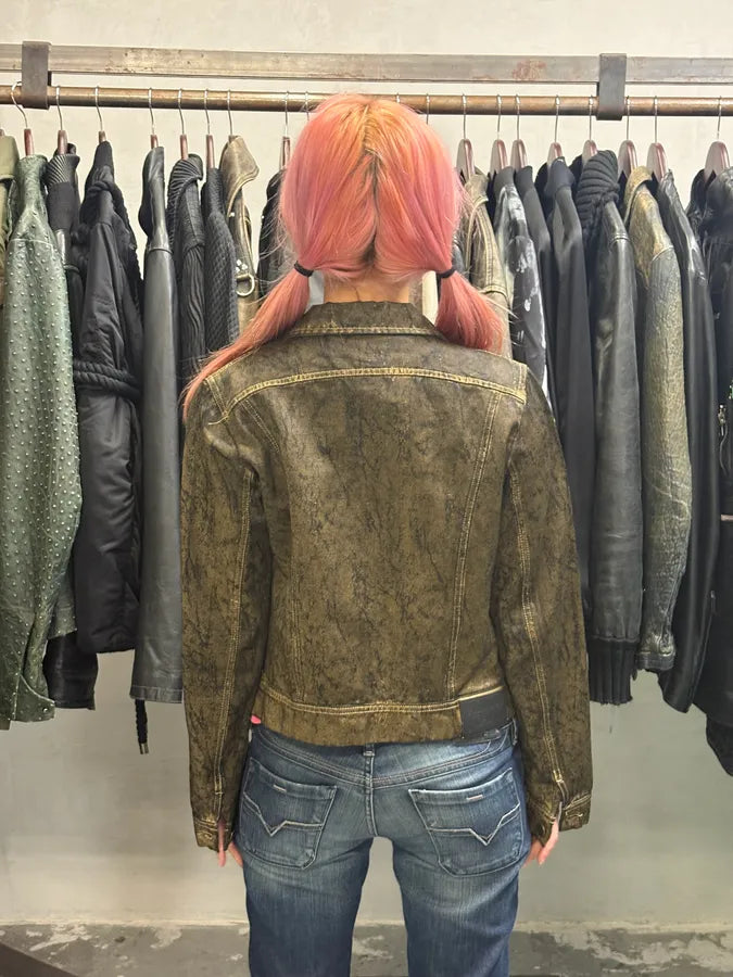 2000s Plein Sud Olive Painted Effect Eroded Jacket yIVnoPY 2