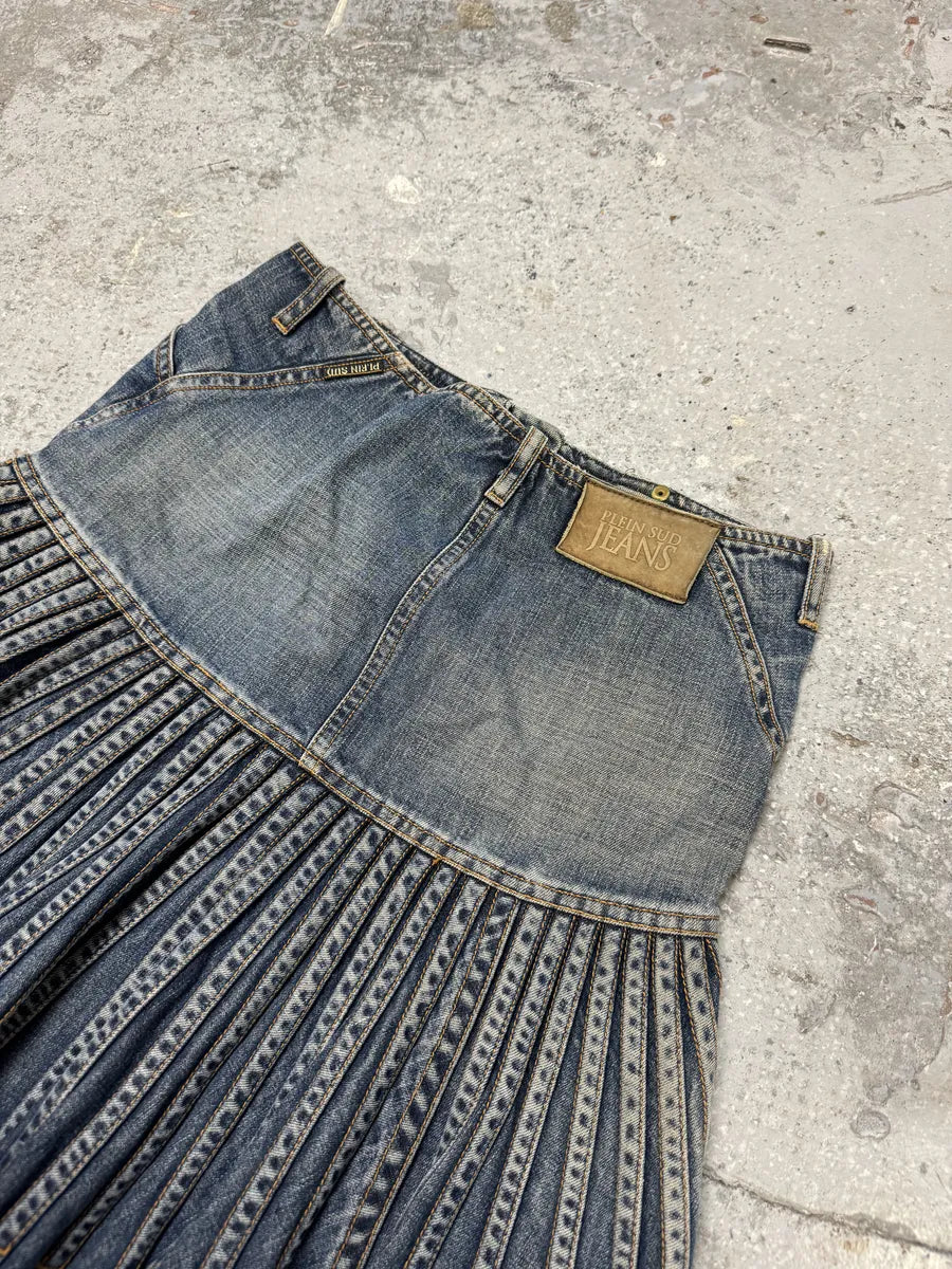 2000s Plein Sud Pleats Blue Denim Vest & Skirt Set hujkcCS 10