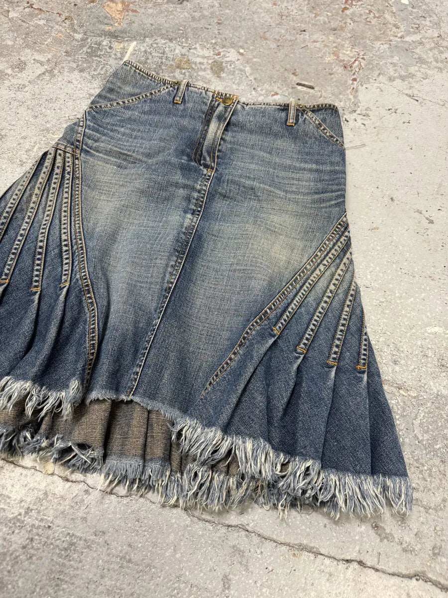 2000s Plein Sud Pleats Blue Denim Skirt hujkcCS 3