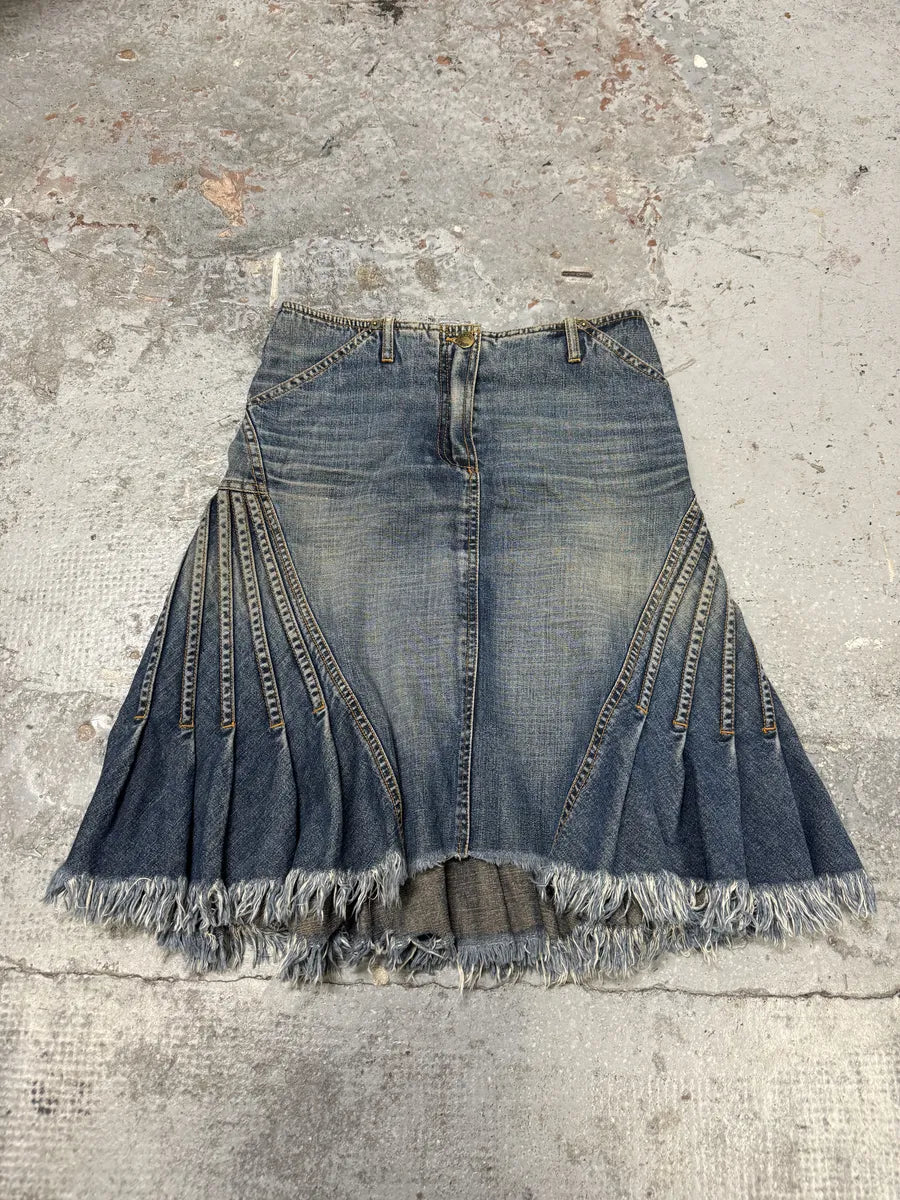 2000s Plein Sud Pleats Blue Denim Skirt hujkcCS 0