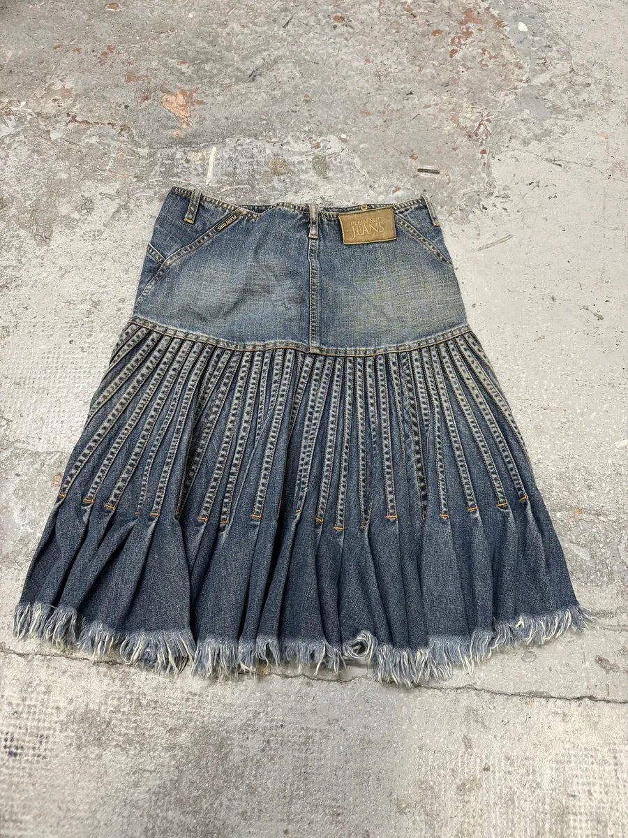 2000s Plein Sud Pleats Blue Denim Skirt hujkcCS 1