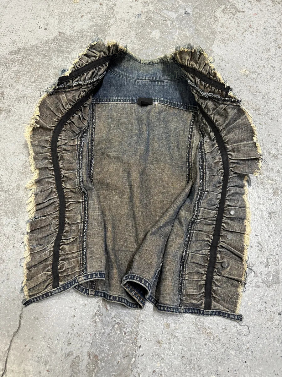 2000s Plein Sud Pleats Blue Denim Vest & Skirt Set hujkcCS 8