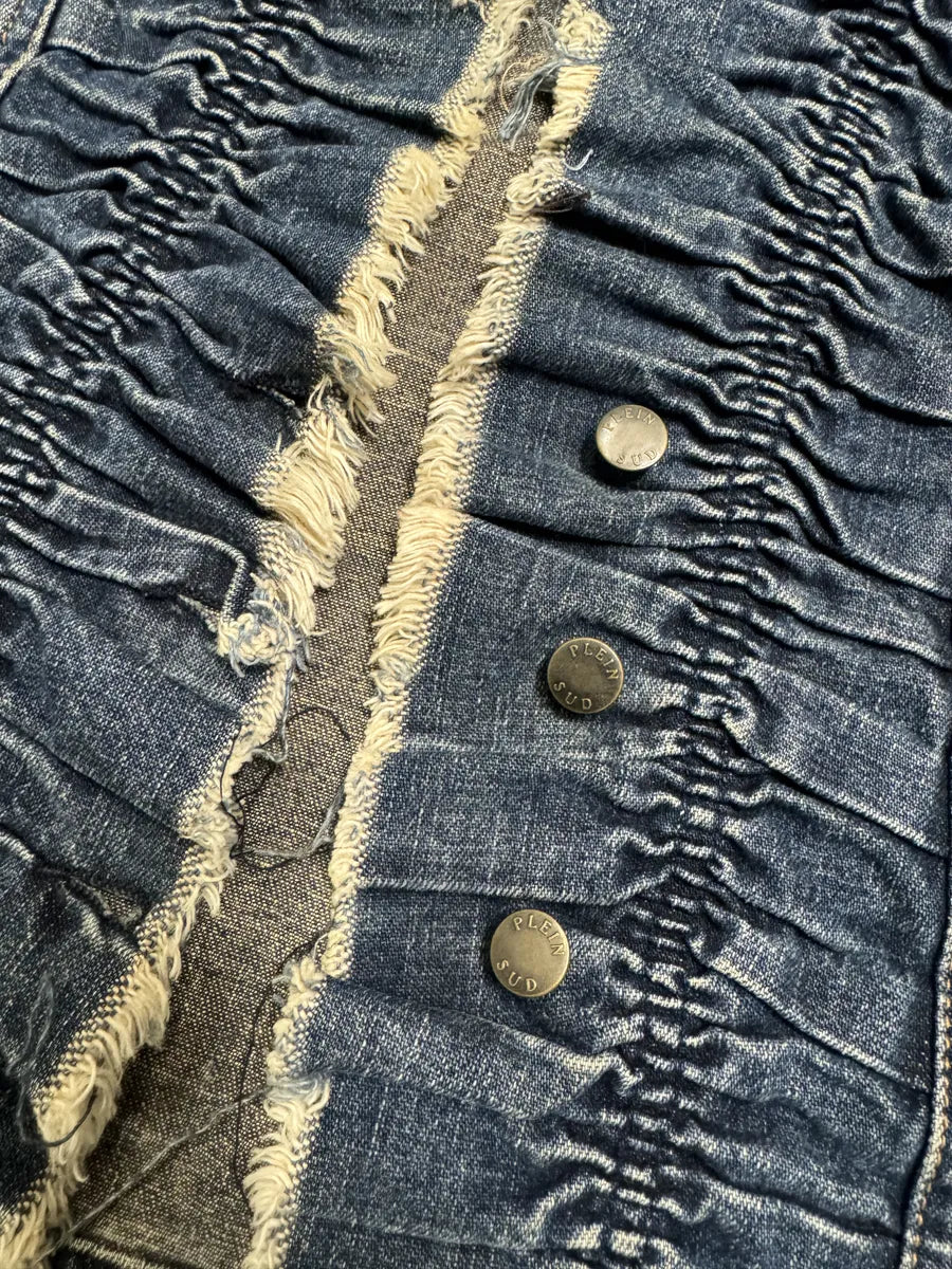 2000s Plein Sud Pleats Blue Denim Vest & Skirt Set hujkcCS 9