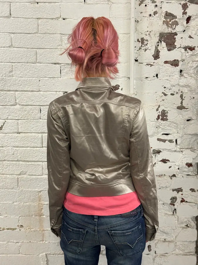 2000s Plein Sud Silver Nylon Buttoned Jacket IBgtHXc 2