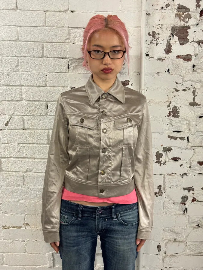 2000s Plein Sud Silver Nylon Buttoned Jacket IBgtHXc 1
