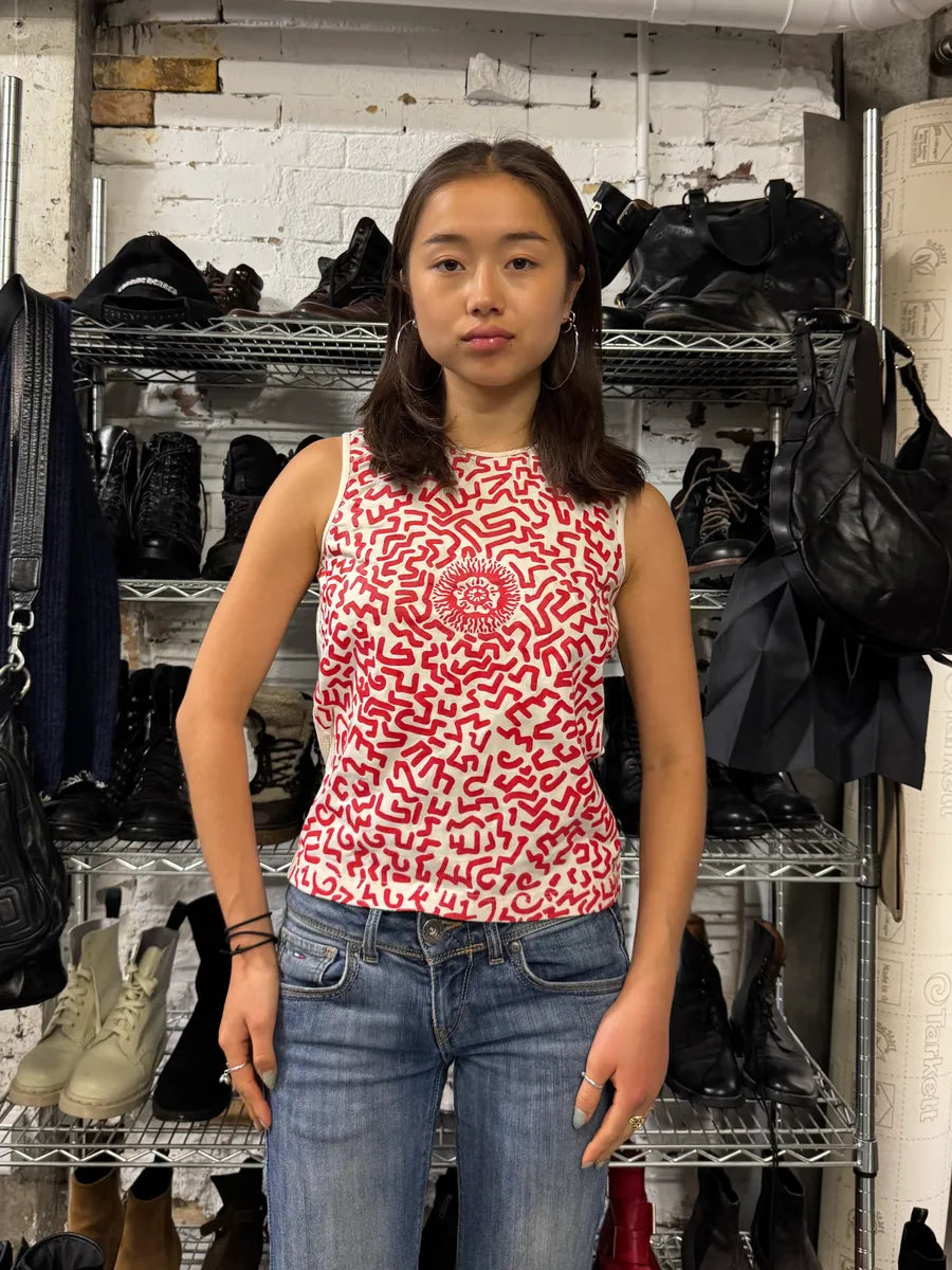 2000s Plein Sud White & Red Contemporary Tank Top (M) UlajotK 1