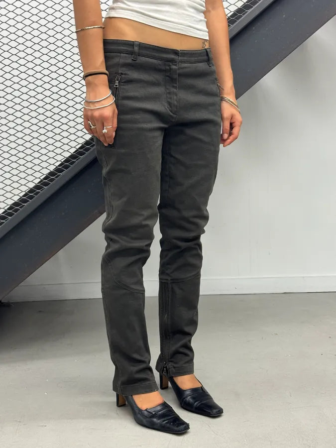 SS2004 Prada Dark Grey Zip Skinny Fit Pants  scZGQBq 1