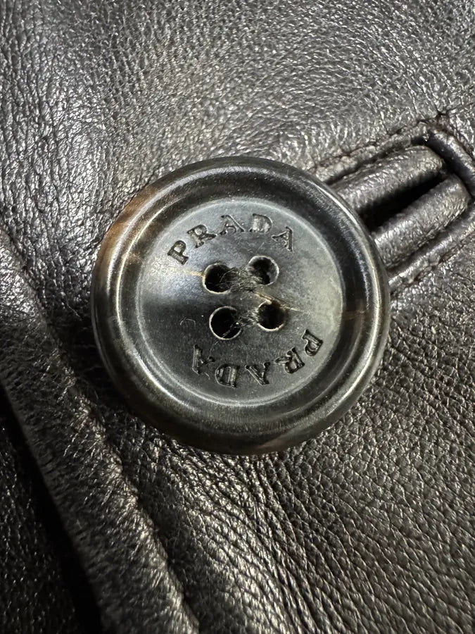 2000s Prada Adonis Hasselt Deep Brown Classy Long Leather Jacket (L/XL) bJOqvhD 5