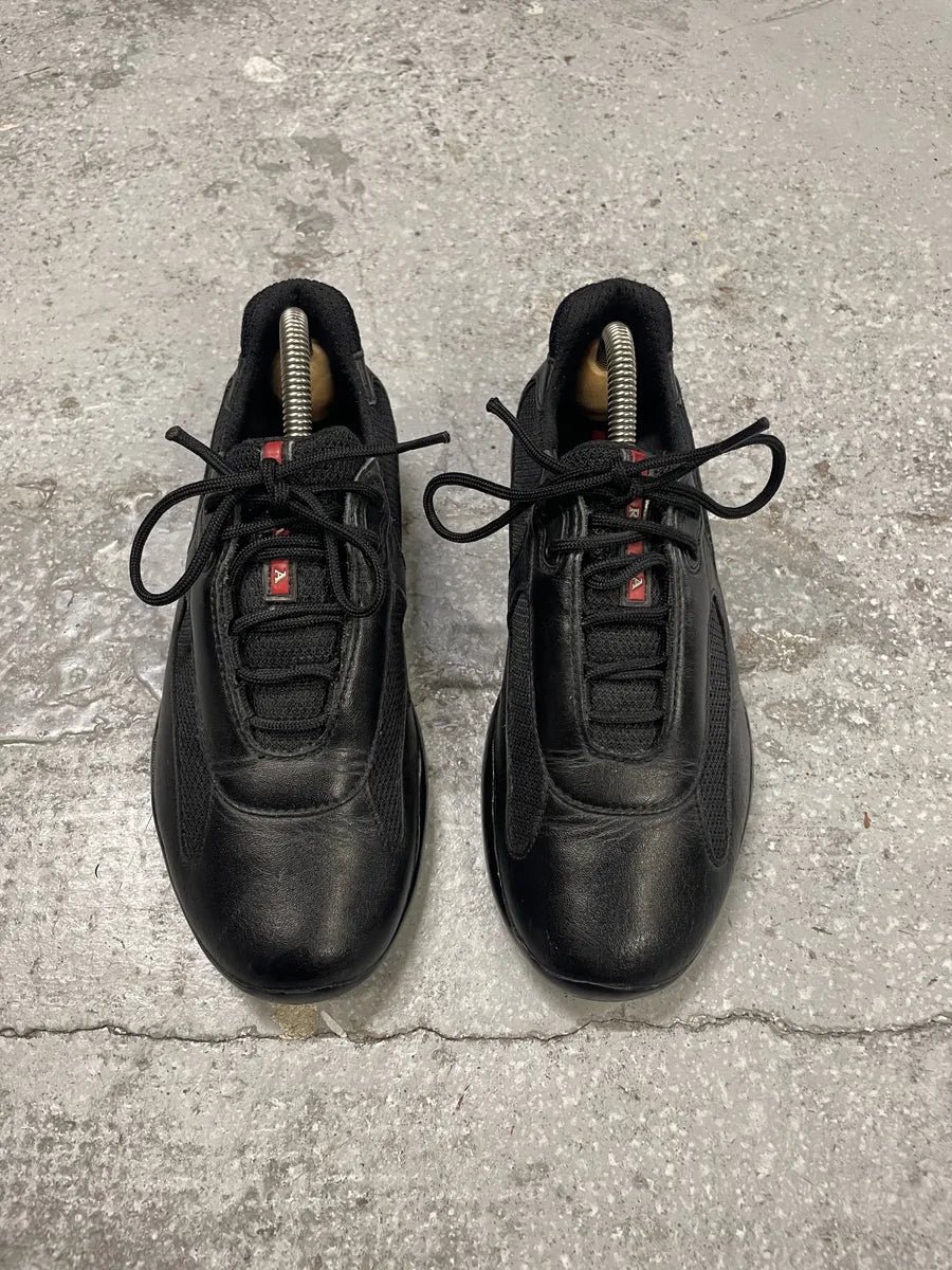 2000s Prada America's Cup Black Leather Low Sneakers – Dolce 2000s Prada America's Cup Black Leather Low Sneakers – Dolce
