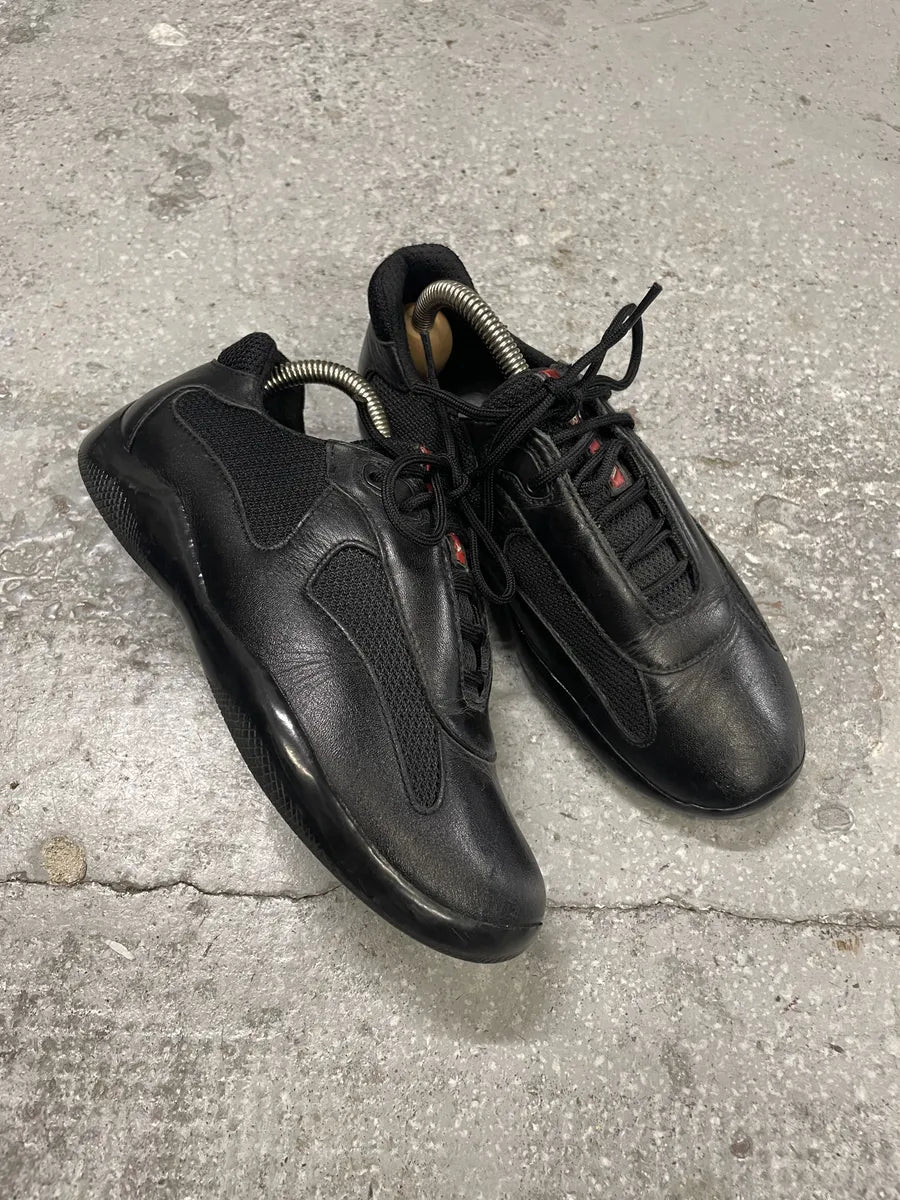 2000s Prada Americas Cup Black Leather Low Sneakers (36eu/us4) RBVJtrt 3