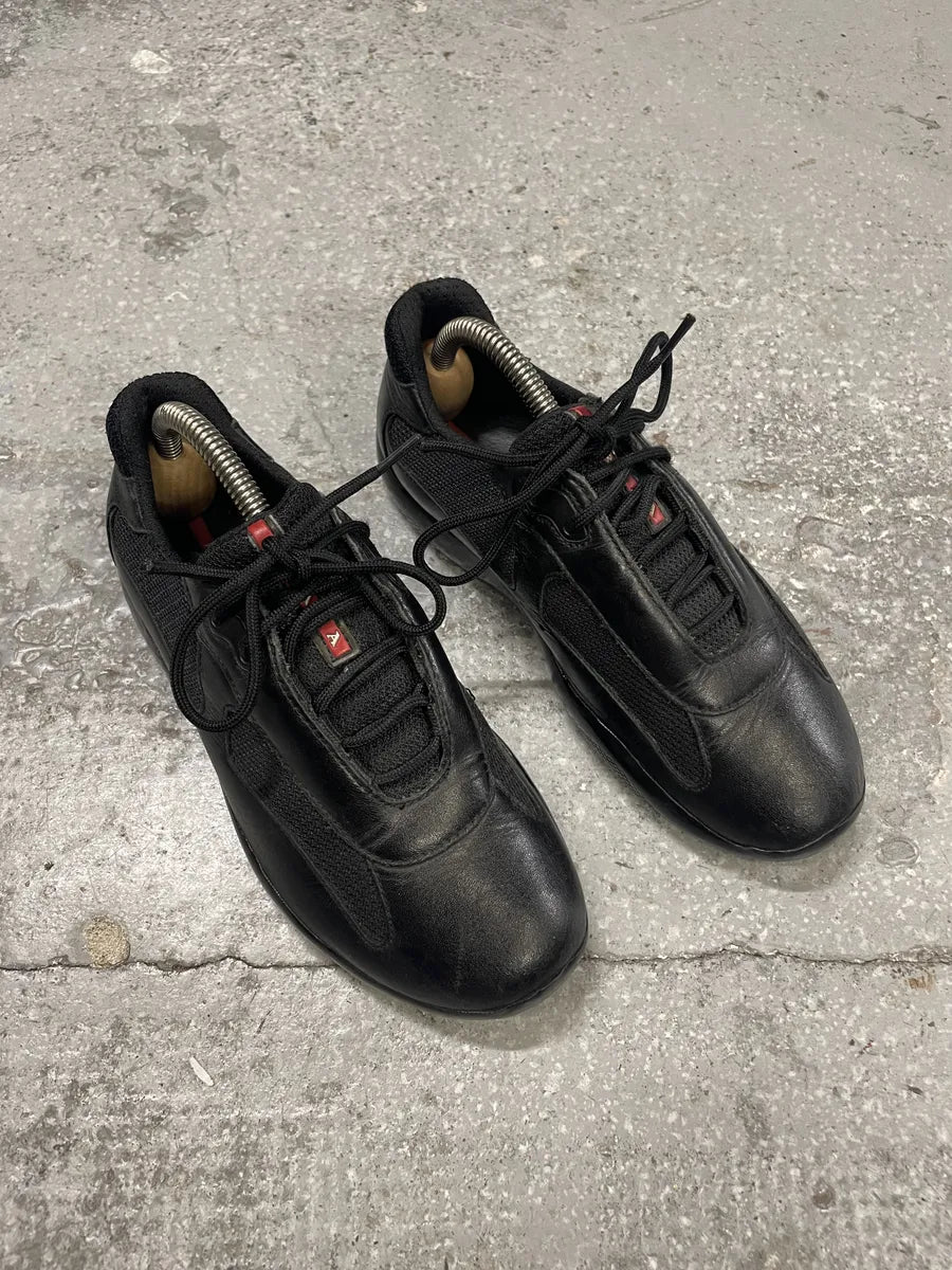 2000s Prada Americas Cup Black Leather Low Sneakers (36eu/us4) RBVJtrt 6