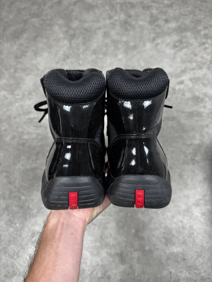 2000s Prada America’s Cup Black Leather Strap High Sneakers GrpFpHt 3