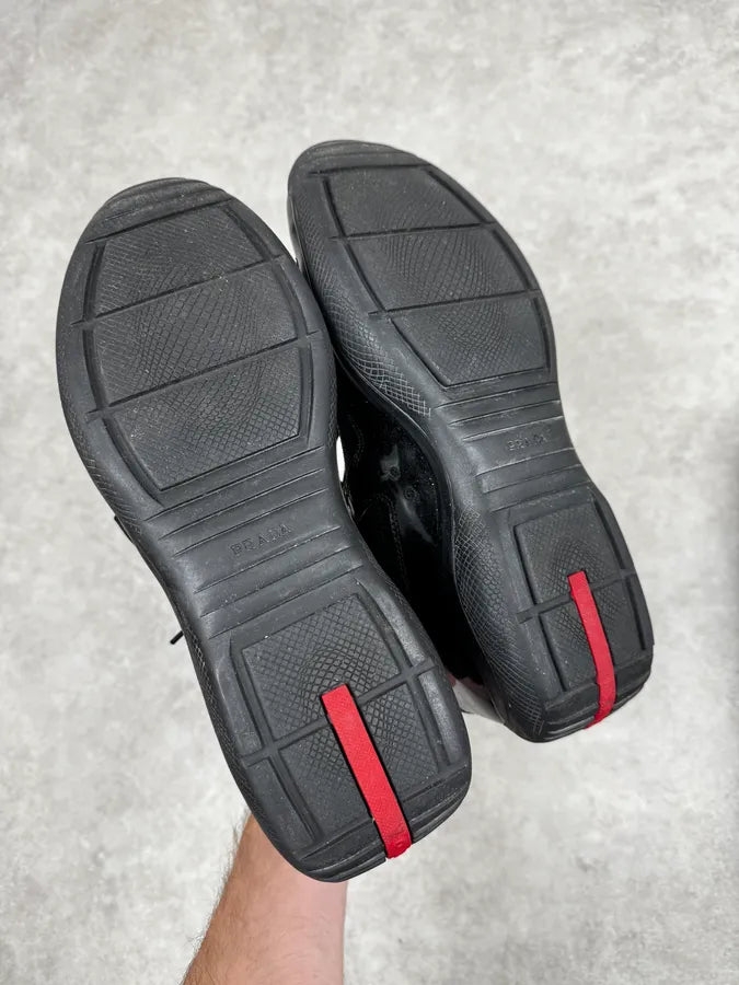 2000s Prada America’s Cup Black Leather Strap High Sneakers GrpFpHt 4