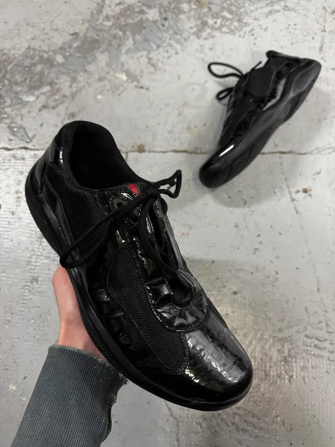 2000s Prada America’s Cup Black Patent Leather Sneakers WIAWZrA 0