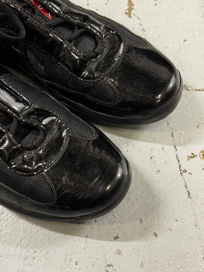 2000s Prada America’s Cup Black Patent Leather Sneakers WIAWZrA 4